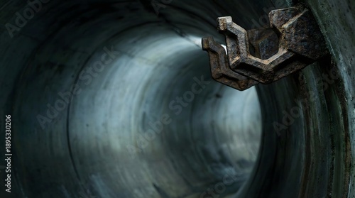 Rusty Metal Structures in Dark, Abandoned Industrial Tunnel