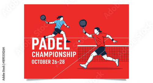 Padel Championship Poster Design with Players and Red Background
