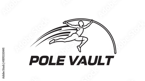 A sleek black line art illustration of a pole vaulter in mid air, capturing the essence of athleticism and motion, set against a clean white background.