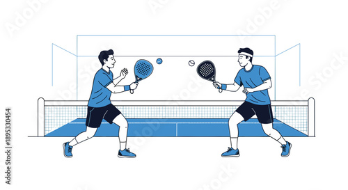 Two men playing a padel match on an indoor court