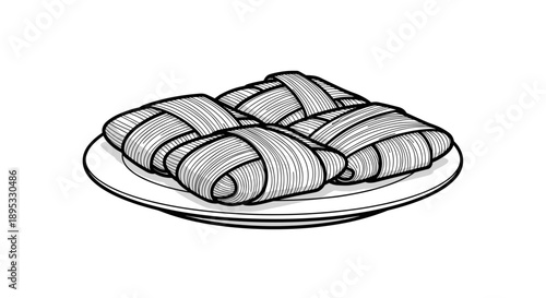 Single tamale wrap in leaf hand drawn style