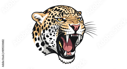 Spotted Leopard Head with Open Mouth Roaring