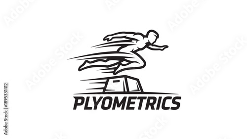Dynamic black and white vector illustration of an athlete performing plyometric box jumps for fitness training, high energy workout concept ideal for sports and exercise design.