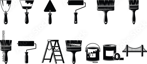 Collection of Painting and Construction Tools Icons paint scraper putty knife