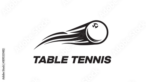 Dynamic black and white illustration of a table tennis ball in motion, perfect for sports and recreation themes.
