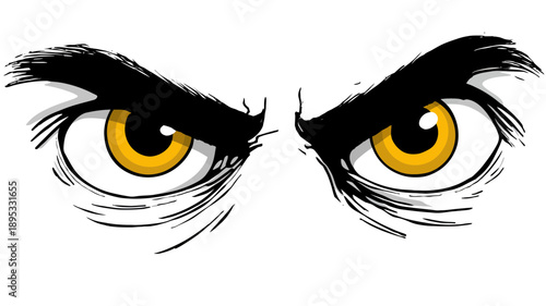 Intense Angry Eyes Illustration with Yellow Irises, Fierce Stare Vector Art Representing Menace or Determination