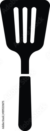 Black silhouette of slotted kitchen turner spatula icon isolated on transparent background for cooking utensil concept
