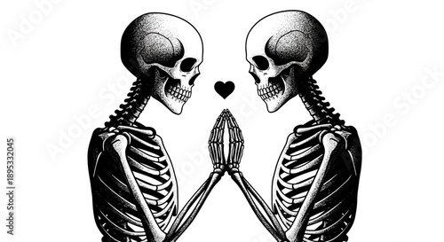 Romantic Skeleton Couple Silhouette Holding Hands
