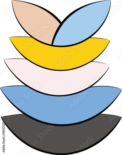 Minimalist stacked leaf shapes in luxurious gold foil