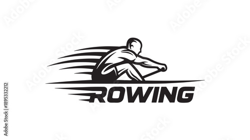 A powerful black and white illustration of a rowing athlete in motion, conveying energy and determination, ideal for sports and fitness themes.