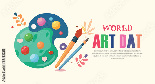 Celebrating world art day with vibrant palettes and brushes for creative expression