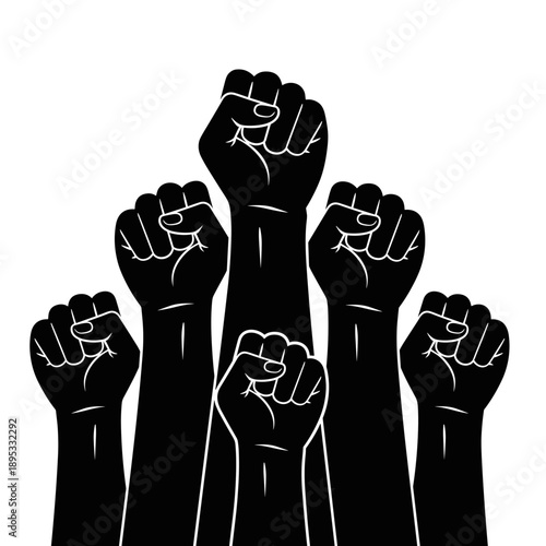 Multiple raised fists silhouette for unity and power