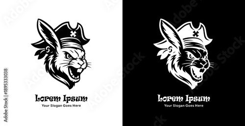 Logo design in the form of a rabbit head wearing a pirate hat