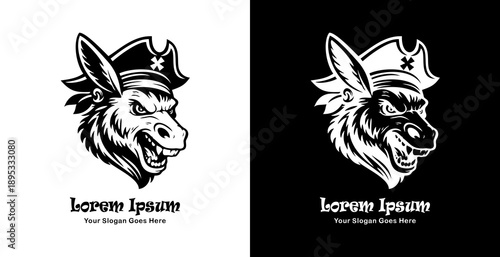 Logo design in the form of a donkey head wearing a pirate hat