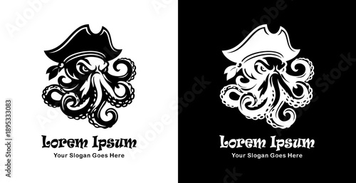 Logo design in the form of an octopus wearing a pirate hat
