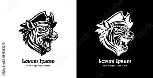 Logo design in the form of a zebra head wearing a pirate hat
