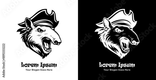 Logo design in the shape of a tapir head wearing a pirate hat
