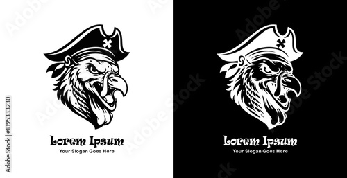Logo design in the form of a turkey head wearing a pirate hat