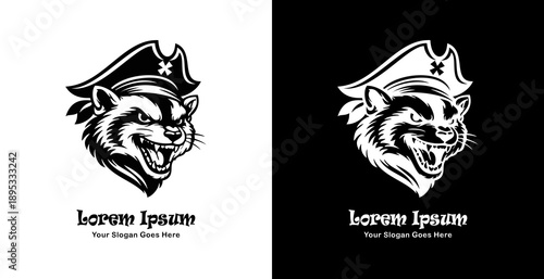 Logo design in the form of a raccoon head wearing a pirate hat