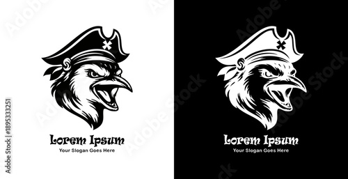Logo design in the shape of a penguin head wearing a pirate hat