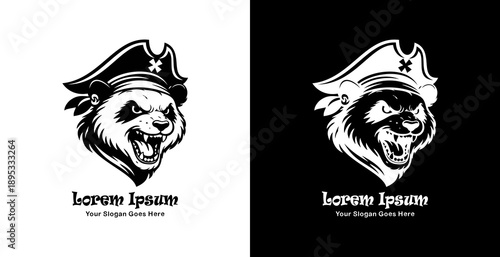 Logo design in the form of a panda head wearing a pirate hat