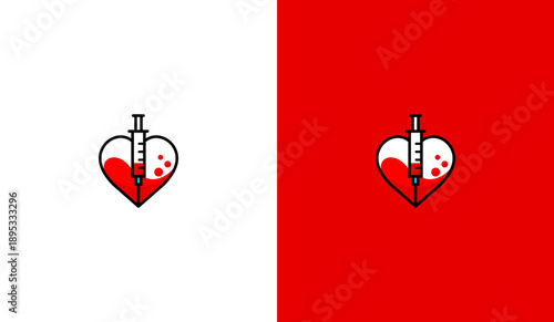 Heart and syringe icon for blood donation awareness.