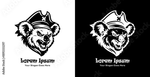 Logo design in the shape of a koala head wearing a pirate hat