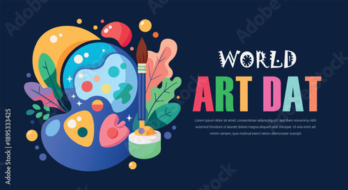 Celebrate world art day with a vibrant illustration of an artist's palette and colorful paint