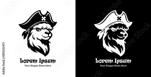 Logo design in the form of an alpaca head wearing a pirate hat