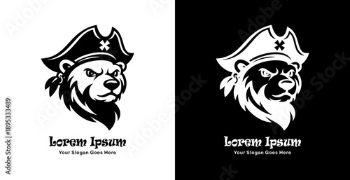 Logo design in the form of a bear head wearing a pirate hat