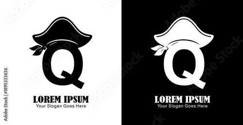 Q letter logo design combined with a pirate hat