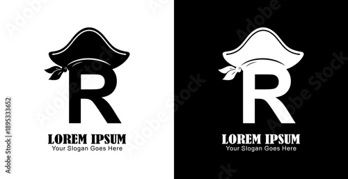 R letter logo design combined with a pirate hat