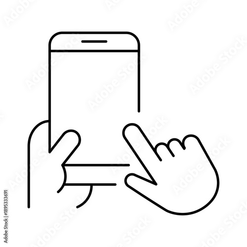 Hand touch smartphone icon in flat style. Phone finger vector illustration on isolated background. Cursor touchscreen business concept. Hand touch tablet screen vector icon. filled flat sign.