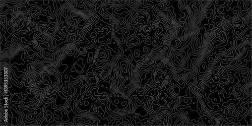 black background with white topographic lines creating a unique pattern.
