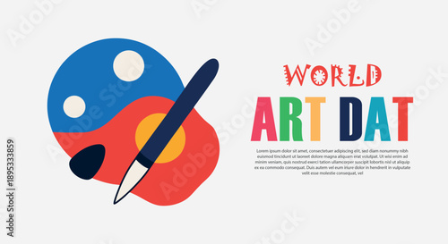 Celebrate world art day with a vibrant palette and paintbrush symbolizing creativity