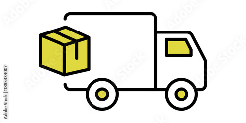 Delivery truck outline illustration in minimal style on transparent background. Delivery truck icon vector illustration of transport vehicle for shipping and moving company service design vector.