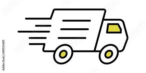 Delivery truck outline illustration in minimal style on transparent background. Delivery truck icon vector illustration of transport vehicle for shipping and moving company service design vector.