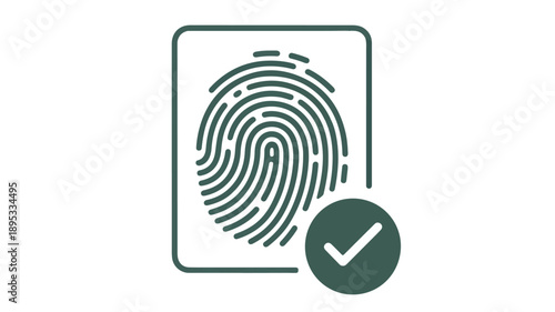 Fingerprint icon with a green checkmark on a white background scan identification