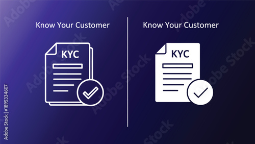 Kyc document icon with checkmark on dark background know your customer concept verification symbol flat design style