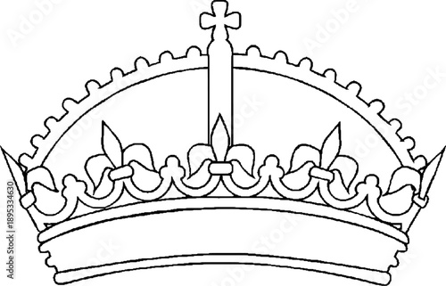 royal crown line art vector icon with fleur de lis and cross heraldry