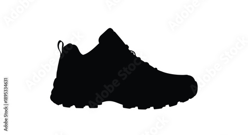 Black silhouette of a modern running shoe on a white background