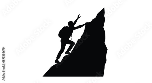 Silhouette of a climber scaling a rocky mountain peak