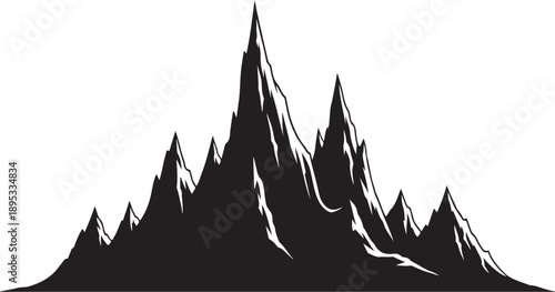 Black Mountain Range Silhouette Against White Background Illustration