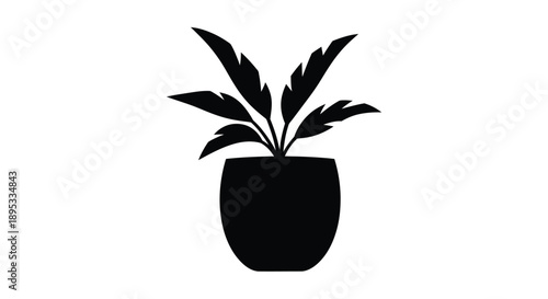 Simple black silhouette of a potted plant with large pointed leaves