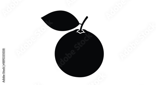 Simple black silhouette of an apple with a leaf and stem