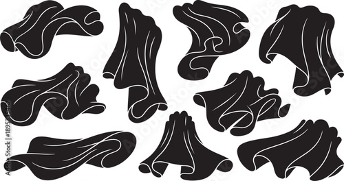 Collection of abstract black shapes with white outlines arranged