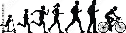 Silhouettes of People Engaging in Sports and Recreation on White Background group