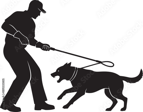 Aggressive dog being trained by a handler with a whip