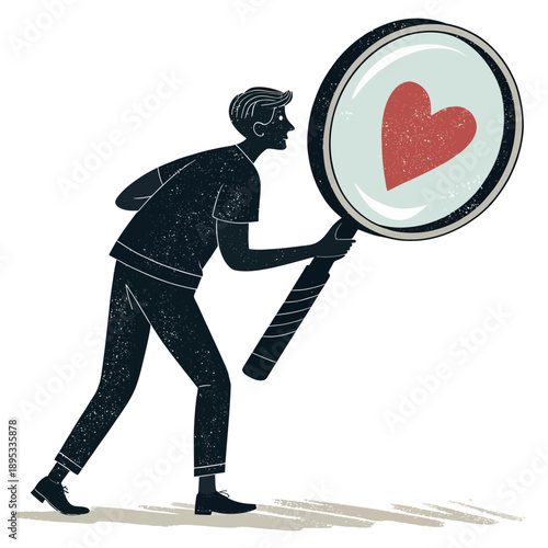 A man holding a magnifying glass with a heart inside