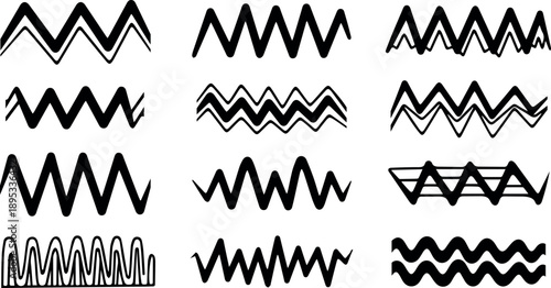 Collection of zigzag patterns isolated on white background, Vector